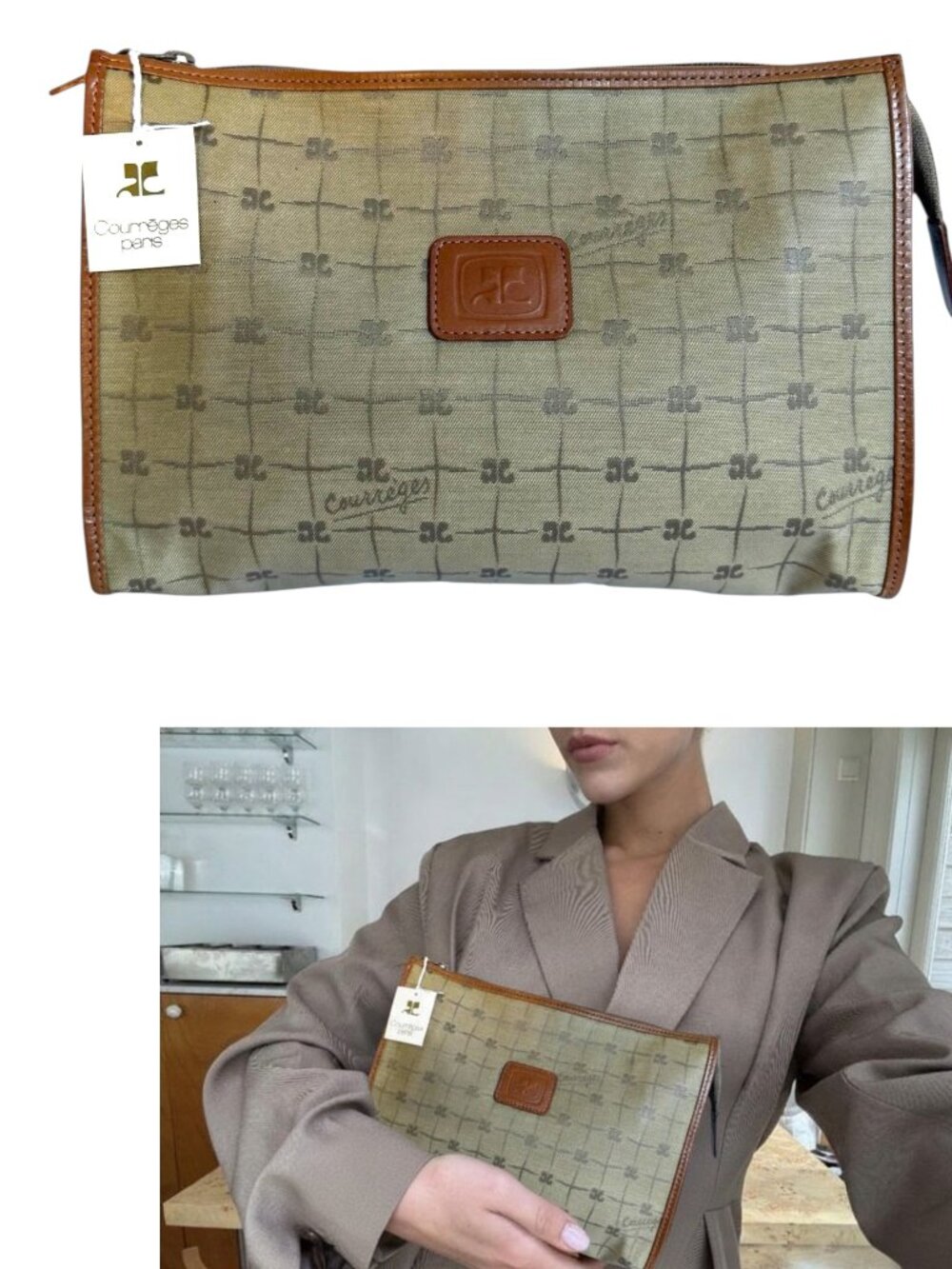RARE GRAIL NWT VTG. COURREGES AC MONOGRAM LARGE CLUCH DEADSTOCK LARGE SIZE